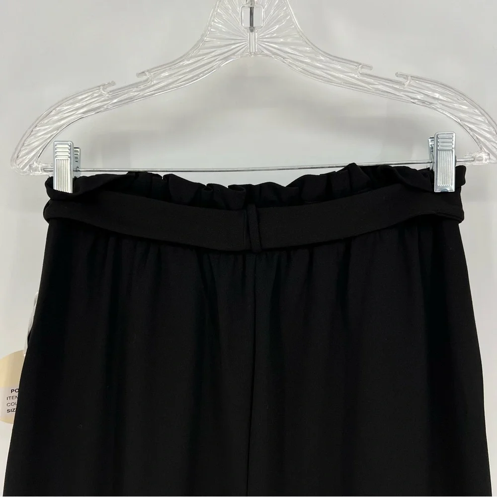 Lara Fashion Women Pants Large Black Wide Leg Paper Bag Gathered Waist Sash Belt - Picture 6 of 10